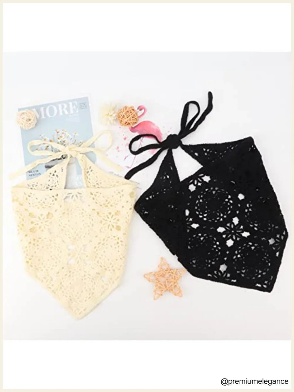 Floral Crochet Headband Knotted Headscarf Vintage Hair Kerchief